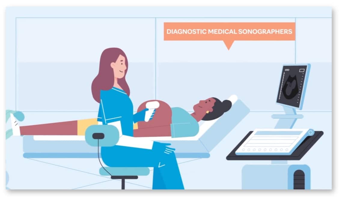 Medical Video Production – 2D Illustration of Doctor Giving Sonogram to Pregnant Woman